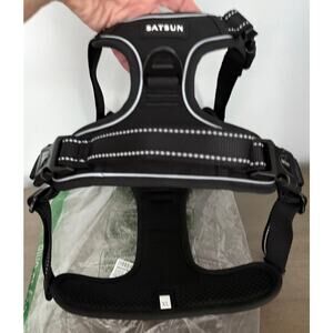 No Pull Dog Training Harness Adjustable ID Clear Tag Holder Sz XL Black New